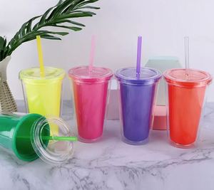 <b>Double</b> <b>Wall</b> PS AS Plastic Straw Cup 12oz 16oz 20oz Clear Cold Drink Tumbler Insert Card Custom Logo for Advertising Party - Product Image 4