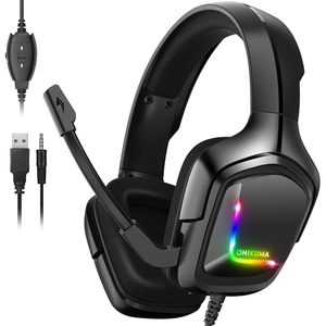 Audífonos para Juegos <span class=keywords><strong>Onikuma</strong></span> <span class=keywords><strong>K20</strong></span> con Micrófonos RGB con Reducción de Ruido Envolvente de 3.5mm, AAC, Resistentes al Agua IPX-4 para Laptop, PC y Tablet - Product Image 1