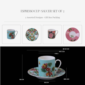 Juego de 2 Tazas y Platos de Espresso de Cerámica de 90 ml con Diseño Floral, Porcelana Dura con Decoración Esmaltada, Juego de Tazas de Café para el Hogar, Cafetería o Regalo - Product Image 4