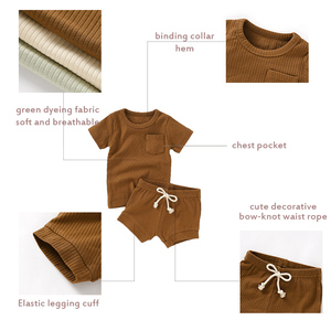 Ensemble de vêtements pour bébé et tout-petit unisexe en coton biologique côtelé, 14 couleurs en stock - Product Image 2