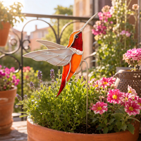 Attrape-soleil en verre teinté Art déco moderne fait main, en forme d'oiseau colibri, ornement suspendu pour plantes, cadeau pour la fête des mères