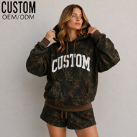 Ensemble 2 pièces streetwear pour femme, imprimé camouflage, sweat à capuche intégral en molleton de coton, coupe oversize, respirant, longueur genou, avec poche kangourou, assorti