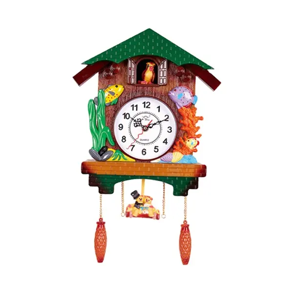 Reloj de pared de plástico con forma de casa para niños, música, para decoración, venta al por mayor, reloj de hora mundial