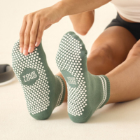 Chaussettes de yoga vert foncé personnalisées avec semelle antidérapante, chaussettes de Pilates antidérapantes pour femmes, entraînement de fitness Pilates