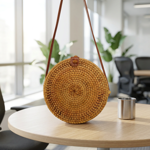 Sac à bandoulière en rotin fait main du Vietnam, sac à main vintage en paille tressée pour l'été et la plage, sacs paniers marron à porter en bandoulière pour femmes - Product Image 1