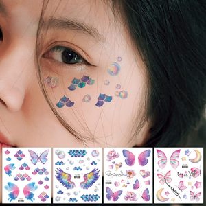 Adesivi per tatuaggi temporanei con farfalla glitterata per donne ragazze decorazione per il trucco del viso degli occhi Flash fata arte del corpo farfalle lucenti - Product Image 5