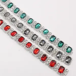 JFRC037 Applique Kristal Merah Hiasan Rantai Berlian Imitasi Bling Rantai Rumbai Kristal Ab Rantai Berlian Imitasi Jahit Di Rantai Pinggang Perhiasan untuk Gaun