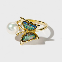 Bague papillon artisanale en argent sterling 925 avec coquille d'ormeau et perle, pierre précieuse naturelle, livraison rapide d'échantillons, personnalisable