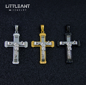 Alta Qualidade Aço Inoxidável Jesus Pingente Homens Mulheres Banhado A Ouro Crucifixo Preto & Prata Colar Pingente Religioso Atacado - Product Image 2