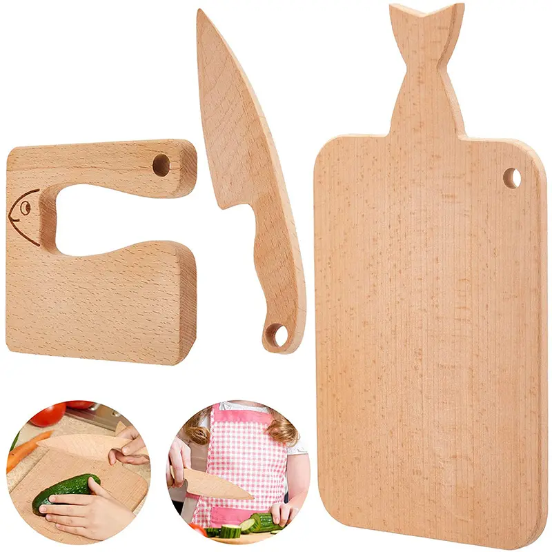 Kitchen Knife Set With Wooden Cluding Cute Fish Shape Kids Knife And Cutting Board