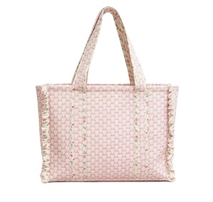 Bolso Tote Acolchado con Bordado y Logotipo Personalizado, Borde con Volantes, Gran Capacidad, Bolso de Hombro, Reutilizable, de Lona, Tamaño Personalizado - Product Image 1