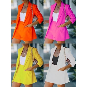 Sexy Temperament Fashion Casual Lapel Cardigan Solid Color Top Shorts Women's Suit 2 Piece <b>Set</b> Fashion - Product Image 2