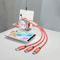 Kabel Pengisi Daya Cepat 3 in 1 Retractable 1.2m 3A Tipe-C Micro USB dengan Selubung Nilon PVC Pipih untuk Power Bank & Komputer (Grosir)