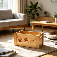 Boîte de rangement pour jouets pour chiens et chats en bois durable de style artisanal personnalisable, en pin naturel, décoration d'intérieur, conteneur pour nourriture pour animaux de compagnie
