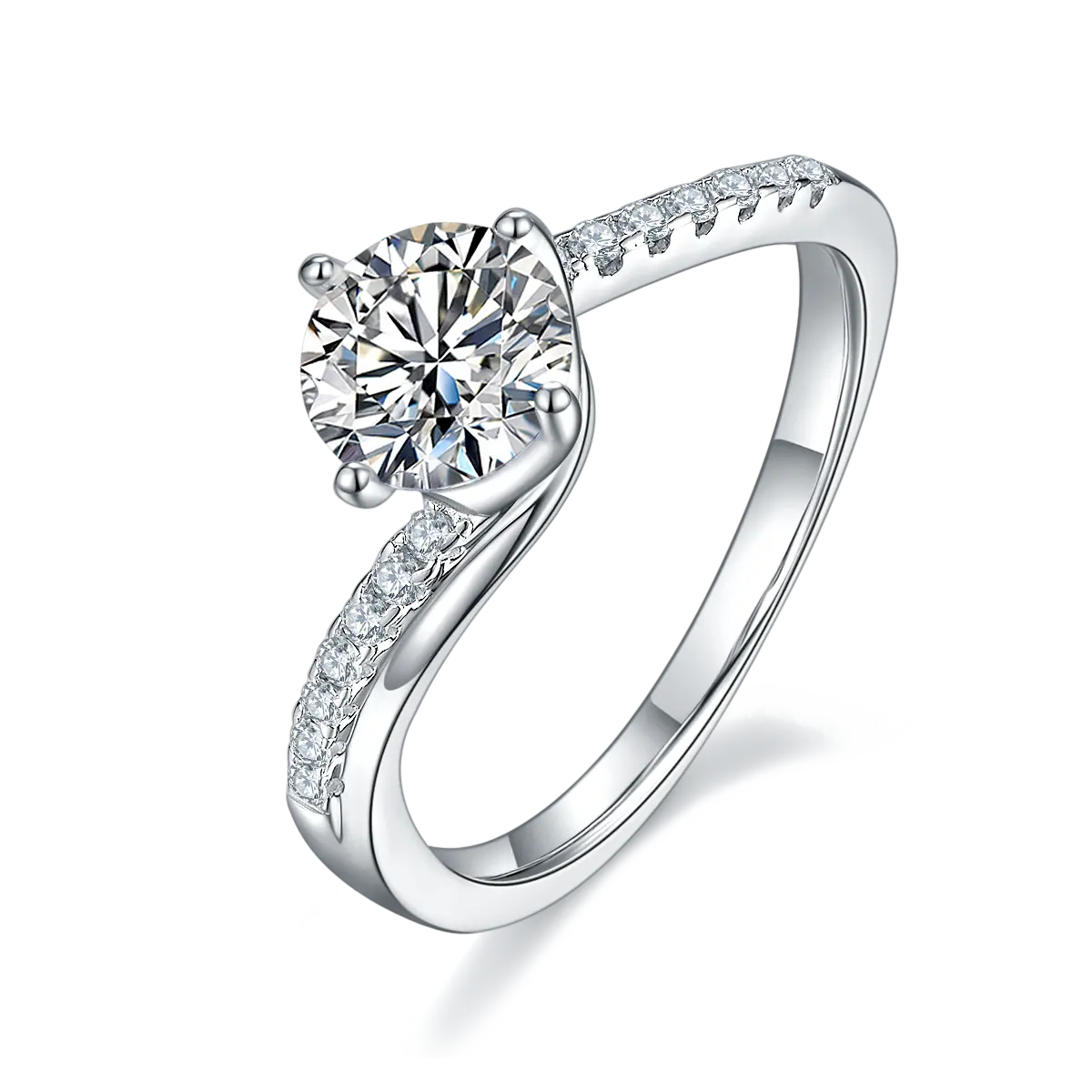 Tùy Chỉnh Hình Học Vòng Brilliant Moissanite 1.0ct 925 Sterling Silver Nhẫn Cá Nhân Xoắn Moissanite Vòng