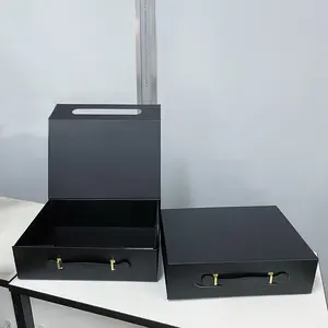 Eco-Vriendelijke Recyclebare Luxe Kartonnen Verpakkingsdozen Op Maat Zwart Schoen Verzending Opvouwbaar Magnetisch Papier Geschenkdoos Met Handvat