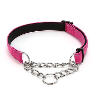 게으른 애완 동물 스테인레스 스틸 체인 조정 가능한 반 체크 개 목걸이 노 풀 워킹 훈련을 위해 반사 - Product Image 3