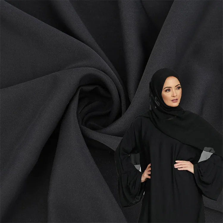 Gran oferta 80d SPH 100% poliéster liso negro Abaya tela para musulmán Zoom Material mujer medio Oriente Nida crepé tela