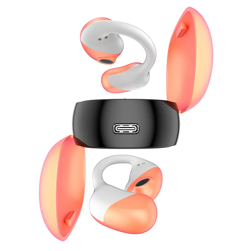 Cuffie auricolari in silicone con marchio impermeabile sport Stereo Open-Ear auricolare senza fili HiFi con luce 5G tipo-C