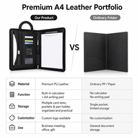 Portafolio de Cuero A4 con Cierre y Asa, Calculadora, Portapapeles, Bolsa de Documentos de Cuero PU Encerado Premium para Reuniones, con Logotipo Personalizado
