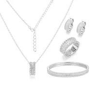 Роскошные покрытые белым золотом из 925 стерлингового серебра комплект ювелирных изделий для женщин ожерелье/серьги/Кольцо/браслет комплект из 4-х предметов