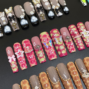 Diseño de salón Y2K estilo francés <span class=keywords><strong>uñas</strong></span> postizas arte Artificial completamente decorado lujo acrílico hecho a mano Prensa en <span class=keywords><strong>uñas</strong></span> con herramientas de pegamento - Product Image 4