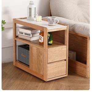 Solid Wood Slab Side <b>Table</b> With Storage For Living Room Small Apartment Corner Cabinet Narrow <b>Sofa</b> Side <b>Table</b> - Product Image 2