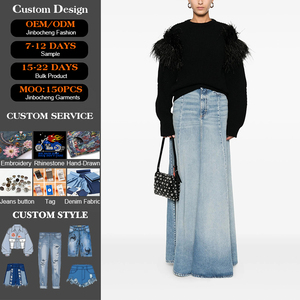 <span class=keywords><strong>Jupe</strong></span> longue plissée <span class=keywords><strong>en</strong></span> <span class=keywords><strong>jean</strong></span> pour femme, taille haute, coupe super large, style vintage, sexy et décontractée, délavée claire, 100% denim, pour l'été, l'automne et le printemps, OEM/ODM - Product Image 1