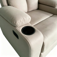 Fauteuil inclinable électrique en tissu beige avec deux porte-gobelets latéraux, dossier rembourré multi-blocs, dossier en cuir PU style Queen Anne, certifié BSCI