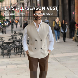 IStapromo Gifts Men's <b>Waistcoat</b> All-Match V-Neck Stand <b>Knitted</b> Sleeveless Design for Casual Winter Outerwear Breathable - Product Image 2
