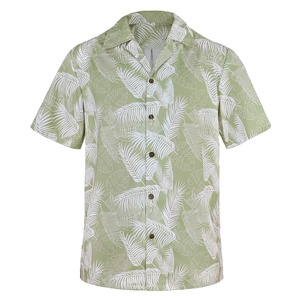 OEMカスタムグリーンカラーベース100%コットンオープンカラースタイルメンズハワイアンシャツ - Product Image 1