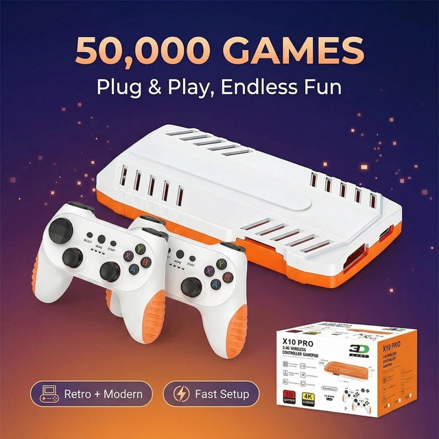 4K TV Game Console X10 Pro Stick Retro Video Gaming Box HD Output Wireless Wireless Controller 3D Classic Game System