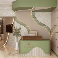 Bureau d'accueil d'hôpital moderne de luxe avec éclairage LED, construction en MDF durable, design écologique, options de logo personnalisé OEM/ODM