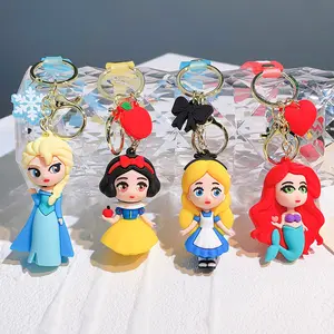 Wholesale Cute Cartoon 3D Mermaid Princess Frozen Keychain Rubber Promotional Gift Key Ring Custom Car Key Handbag Accessories