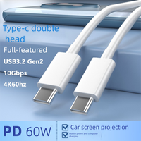 Cable USB 3.1 Gen 2 Tipo-C a Tipo-C, 10Gbps, 4K60Hz, 60W, Carga Rápida, Conductor de Cobre Puro, Revestimiento de PVC, ABS, Escáner, Cámara, Computadora