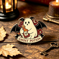 Nouvel Arrivage : Pins de revers en émail dur en métal, motifs dessin animé (Fantôme, Potion, Chauve-souris), personnalisables avec LOGO, pour Halloween, vente en gros, pour accessoires