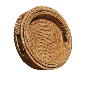 Panier en rotin fait main de style japonais Tianxi Shun, ensemble de 3 pièces, couleur naturelle, plateau à pain, à fruits, à thé avec doubles poignées - Product Image 5