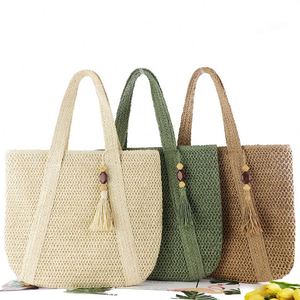 Sac fourre-tout en paille naturelle en gros pour femmes, léger, portable, sac de plage d'été avec fermeture ouverte, durable - Product Image 2