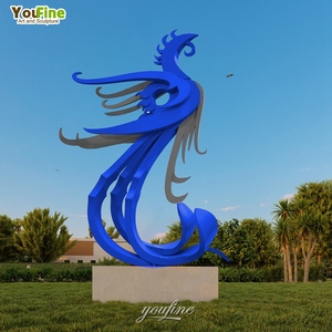 야외 핫 세일 레드 스테인레스 스틸 동물 피닉스 새 조각 동상 - Product Image 5