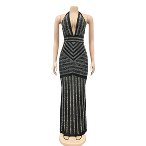 BH314 Mujeres Lentejuelas Sexy Backless Deep V Even Party Vestido de noche largo - Product Image 4