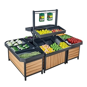 Tavolo Espositivo in Legno a Doppia Faccia con Piano Inclinabile per Verdure da Supermercato - Product Image 5