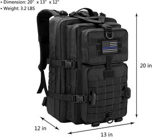 กระเป๋าเป้สะพายหลังยุทธวิธี Spori Denim MOLLE พร้อมซิปปิด ห่วงรูปตัว D ลายธงชาติอเมริกา สำหรับ 3 วัน - สีดำ - Product Image 2