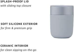 | En déplacement | Tasses à café personnalisées minimalistes en céramique réutilisables Cup Porter avec couvercle manchon de protection en silicone, blush 12 onces - Product Image 3