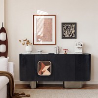 Buffet moderne en bois d'orme avec dessus en marbre blanc Panda naturel et marqueterie pour salle à manger de luxe