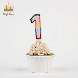 Bougie de gâteau numéro un rose et bleue pour <span class=keywords><strong>mon</strong></span> <span class=keywords><strong>premier</strong></span> <span class=keywords><strong>anniversaire</strong></span>, pour garçons et filles - Fait main pour Diwali et Halloween - Product Image 3