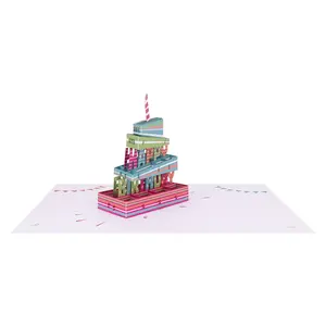 Cartões de papel de bolo 3d winpsheng, cartões de convite para bolo de aniversário personalizados