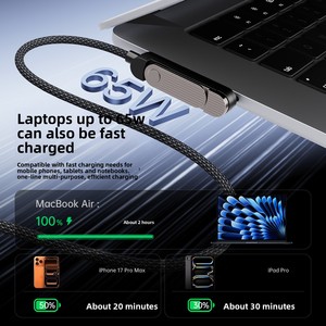 Câble tressé 2-en-1 60W à charge rapide et transfert de données avec support pliable pour téléphones mobiles compatible iPhone 17 - Product Image 4