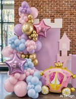 Kit d'arche de ballons princesse avec château, carrosse, couronne et ballons en feuille d'aluminium en forme d'étoile pour les anniversaires de filles, les baby showers et les fêtes