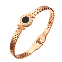 Nouveaux bracelets tendance en pierre noire avec chiffres romains pour femmes et hommes, bracelets creux de style montre pour hommes