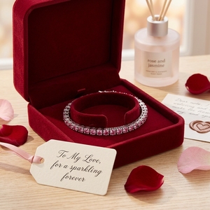 Pink Moissanite Tennis <b>Bracelet</b>, Rhodium Plated S925 Silver, Valentine's Day Mother's Day Gift, 17cm - Product Image 6